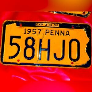 Pennsylvania Vintage 1957 License Plate. 58HJ0